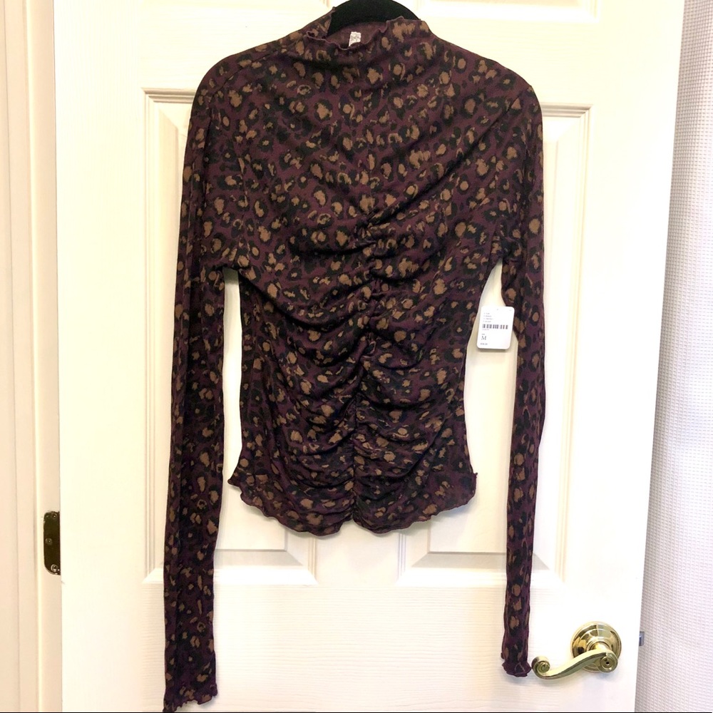 FREE PEOPLE Leopard Long Sleeve Mock Neck Top